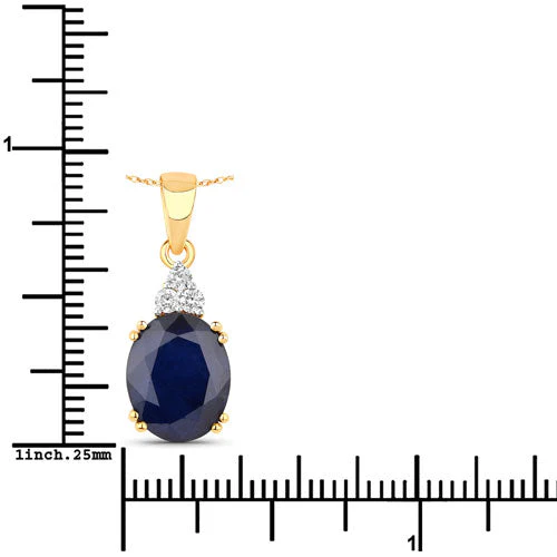 4.41 Carat Genuine Blue Sapphire and White Diamond 14K Yellow Gold Pendant - Image 3