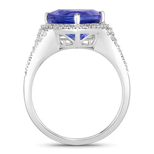 4.42 Carat Genuine Tanzanite and White Diamond 14K White Gold Ring - Image 2