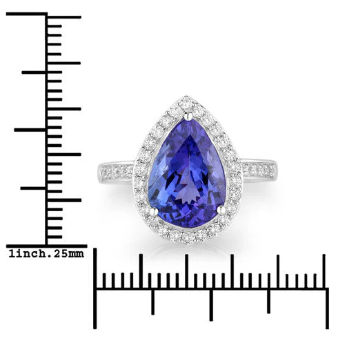 4.46 Carat Genuine Tanzanite and White Diamond 14K White Gold Ring - Image 3