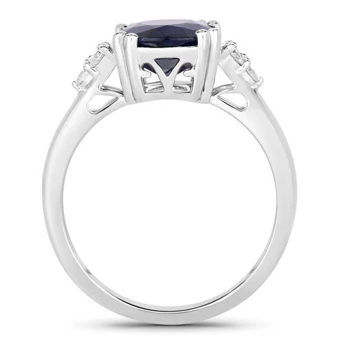 4.50 Carat Genuine Blue Sapphire and White Diamond 14K White Gold Ring - Image 2