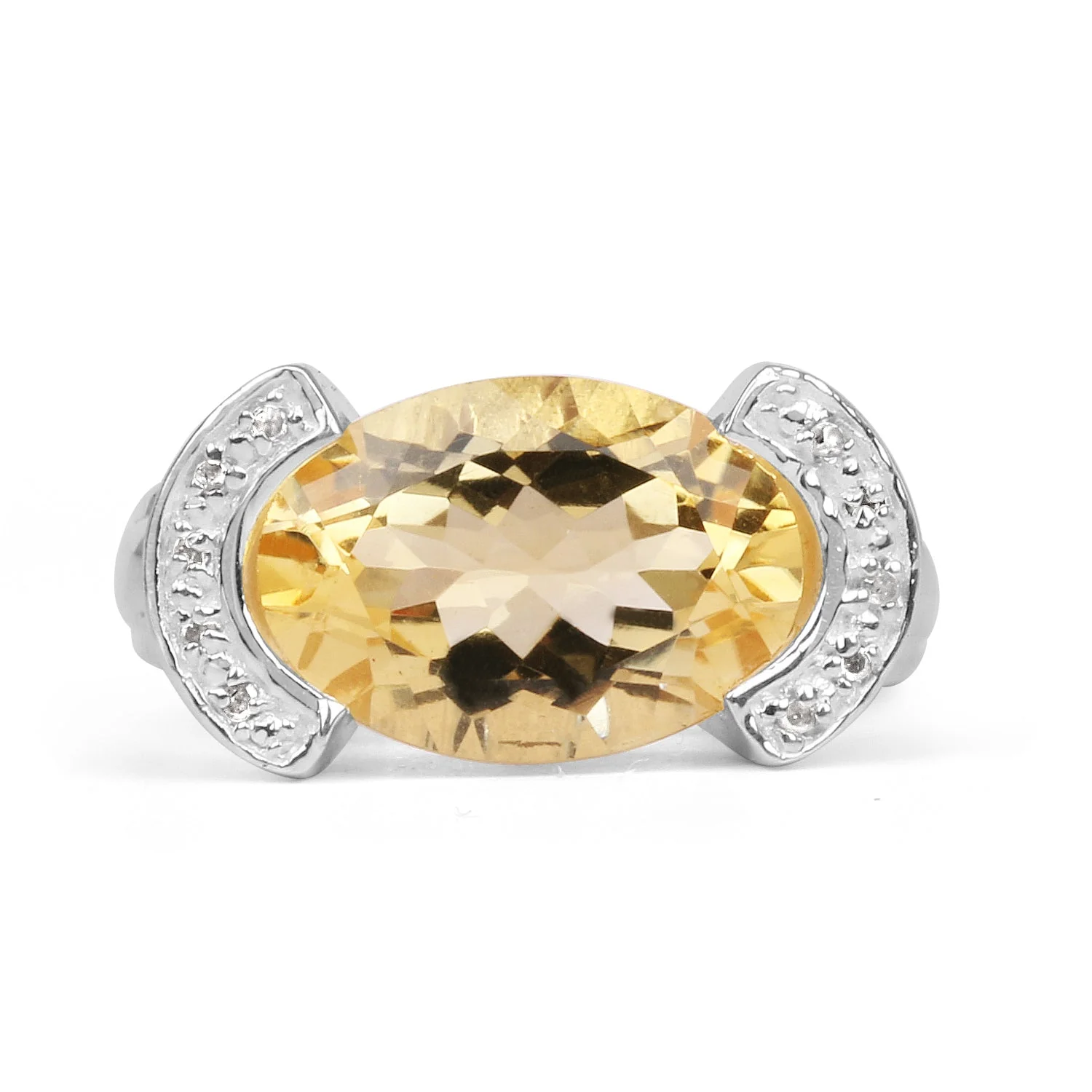 4.55 Carat Genuine Citrine and White Diamond .925 Sterling Silver Ring - Image 3