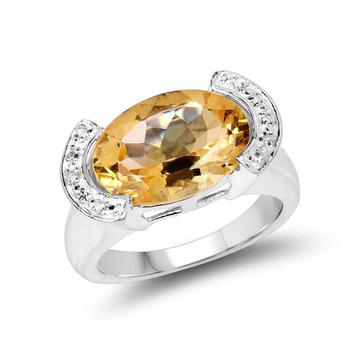 4.55 Carat Genuine Citrine and White Diamond .925 Sterling Silver Ring - Image 4