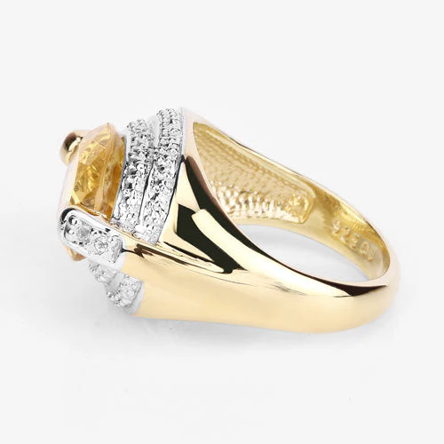 4.56 Carat Genuine Citrine and White Diamond .925 Sterling Silver Ring - Image 11