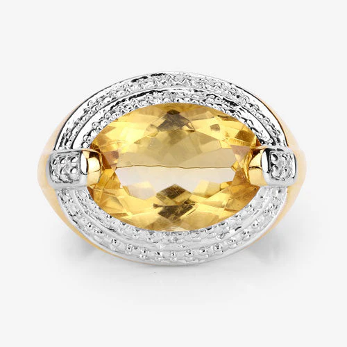 4.56 Carat Genuine Citrine and White Diamond .925 Sterling Silver Ring - Image 12