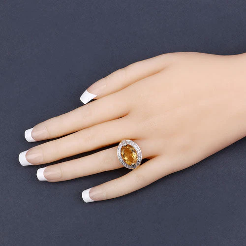 4.56 Carat Genuine Citrine and White Diamond .925 Sterling Silver Ring - Image 14
