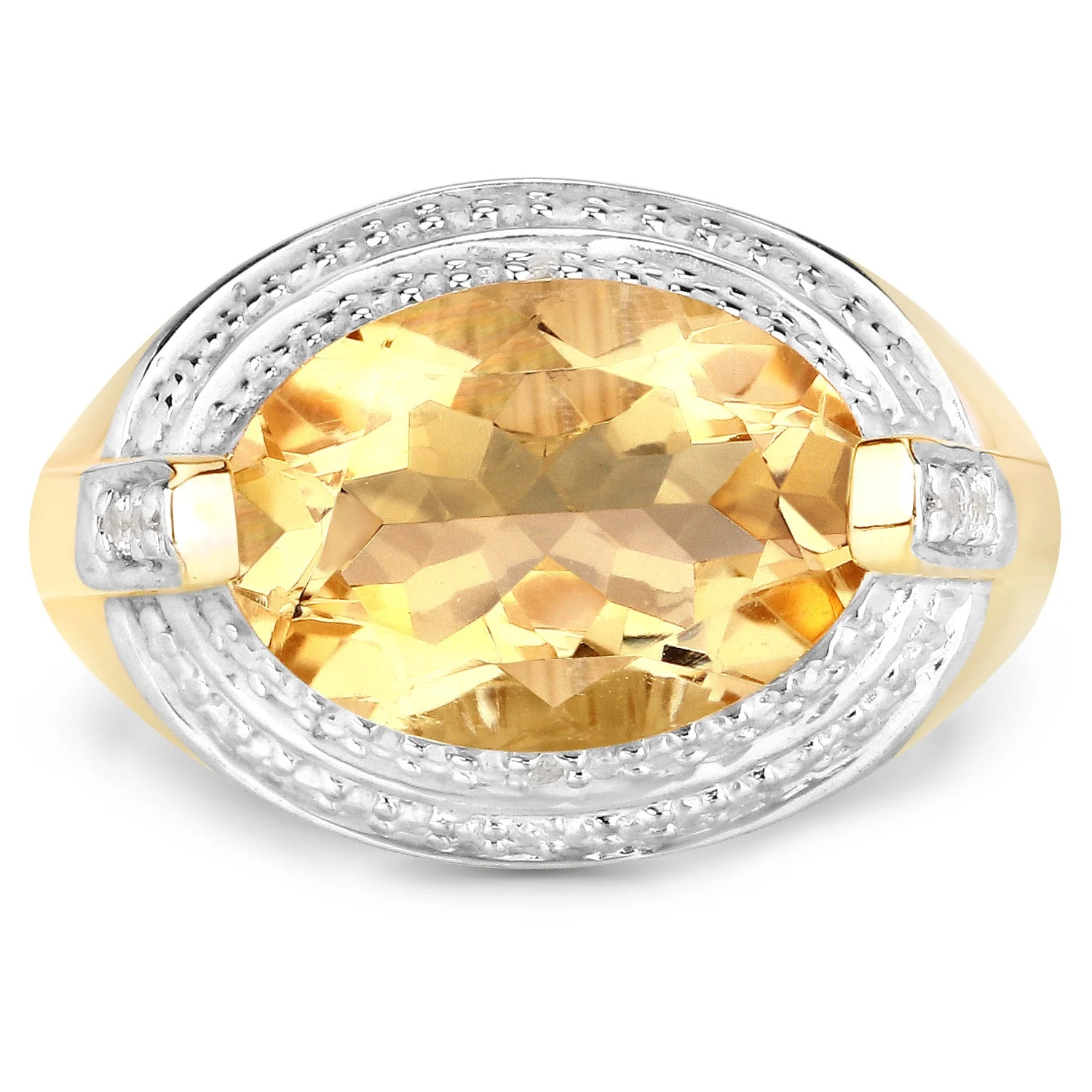 4.56 Carat Genuine Citrine and White Diamond .925 Sterling Silver Ring - Image 3