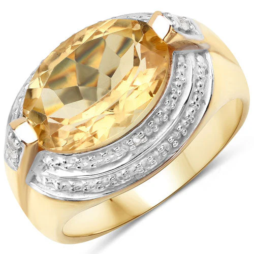 4.56 Carat Genuine Citrine and White Diamond .925 Sterling Silver Ring - Image 5