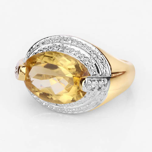 4.56 Carat Genuine Citrine and White Diamond .925 Sterling Silver Ring - Image 8