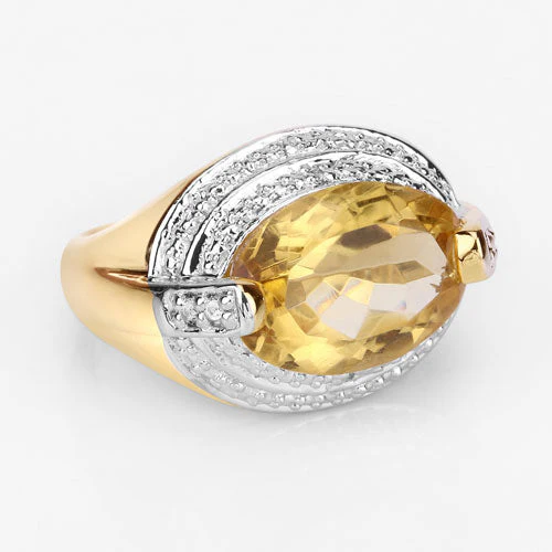 4.56 Carat Genuine Citrine and White Diamond .925 Sterling Silver Ring - Image 9