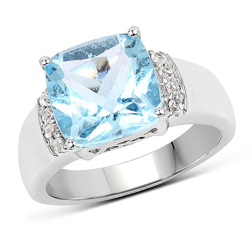 4.58 Carat Genuine Blue Topaz and White Topaz .925 Sterling Silver Ring - Image 4