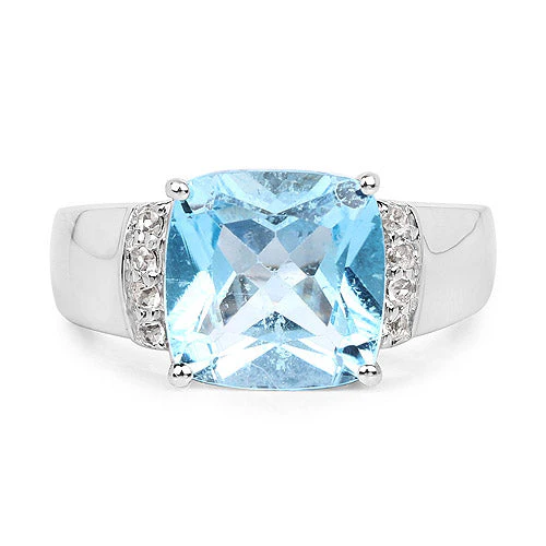 4.58 Carat Genuine Blue Topaz and White Topaz .925 Sterling Silver Ring - Image 6