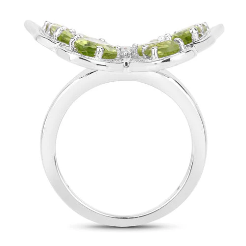 4.61 Carat Genuine Peridot and White Topaz .925 Sterling Silver Ring - Image 2