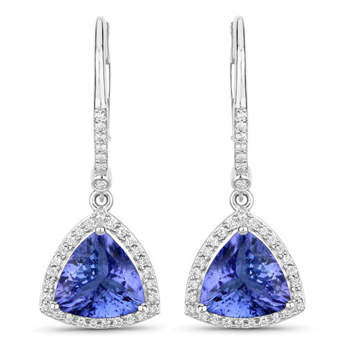 4.61 Carat Genuine Tanzanite and White Diamond 14K White Gold Earrings - Image 5