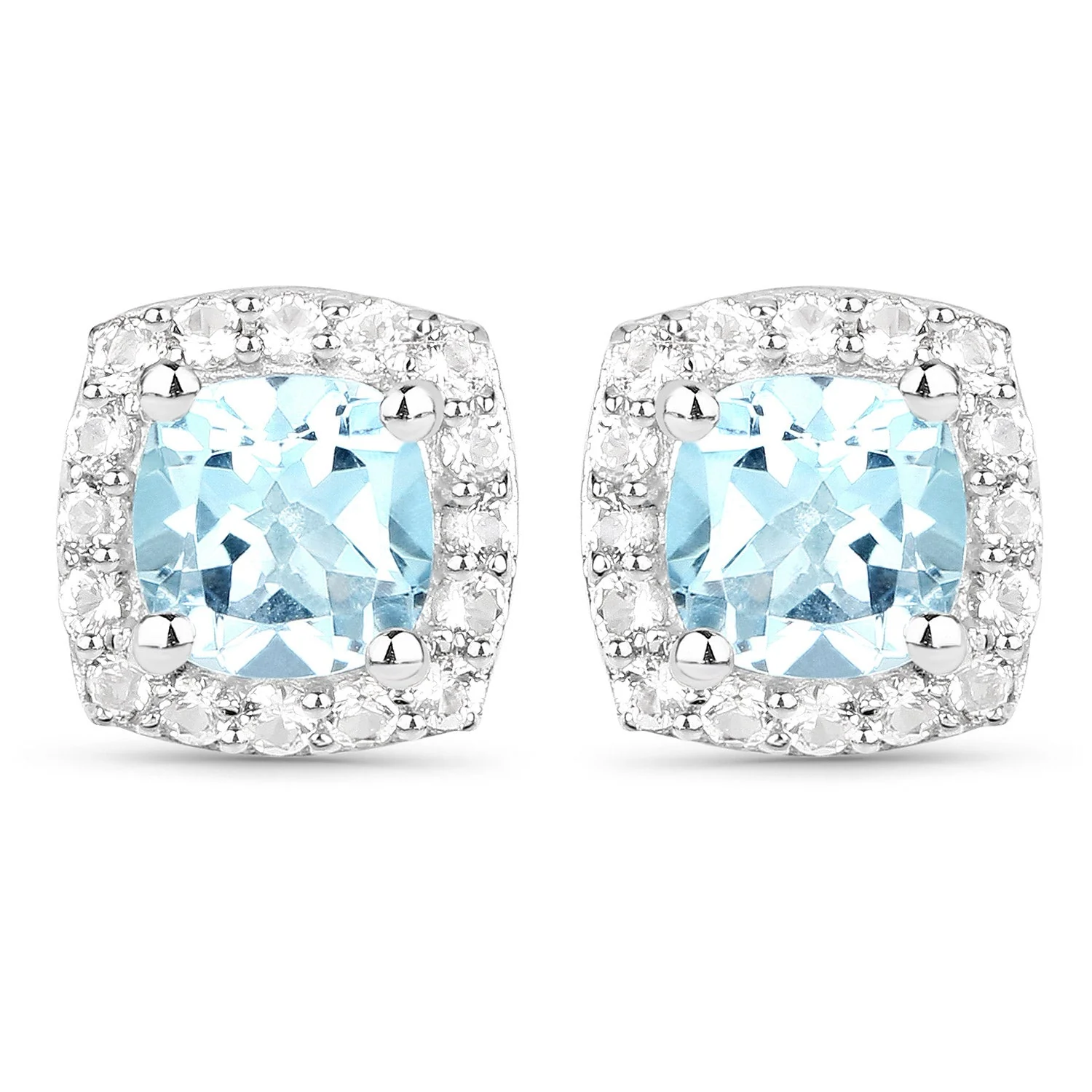 4.62 Carat Genuine Blue Topaz and White Topaz .925 Sterling Silver 3 Piece Jewelry Set (Ring, Earrings, and Pendant w/ Chain) - Image 4