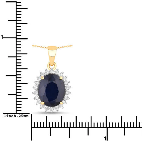 4.63 Carat Genuine Blue Sapphire and White Diamond 14K Yellow Gold Pendant - Image 3