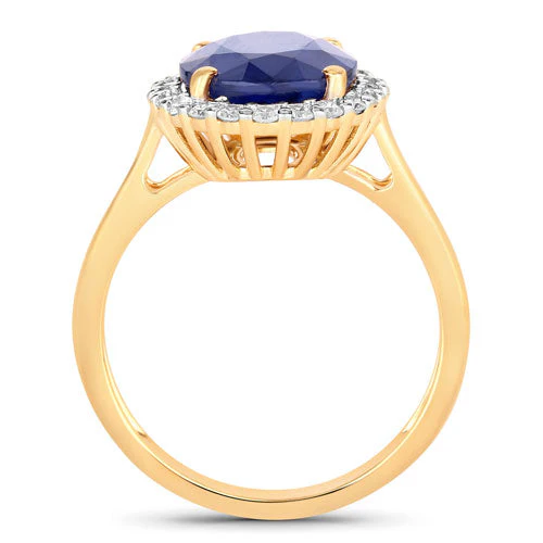 4.63 Carat Genuine Blue Sapphire and White Diamond 14K Yellow Gold Ring - Image 2
