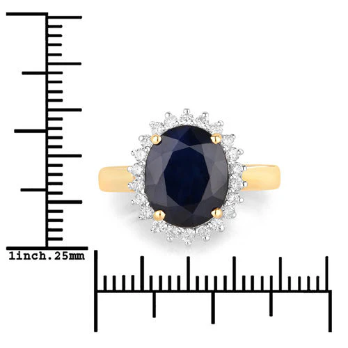 4.63 Carat Genuine Blue Sapphire and White Diamond 14K Yellow Gold Ring - Image 3