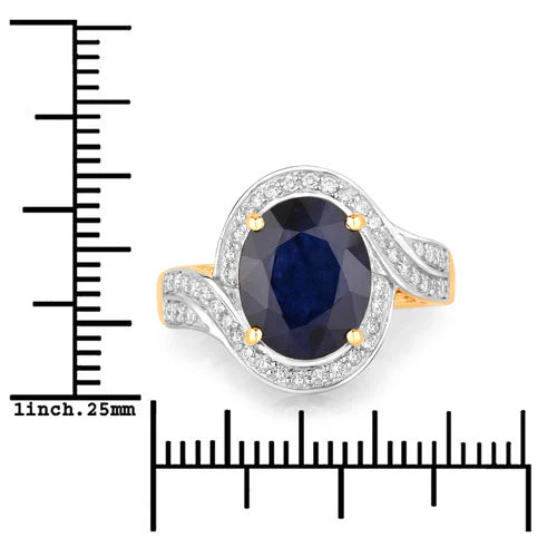 4.69 Carat Genuine Blue Sapphire and White Diamond 14K Yellow Gold Ring - Image 3
