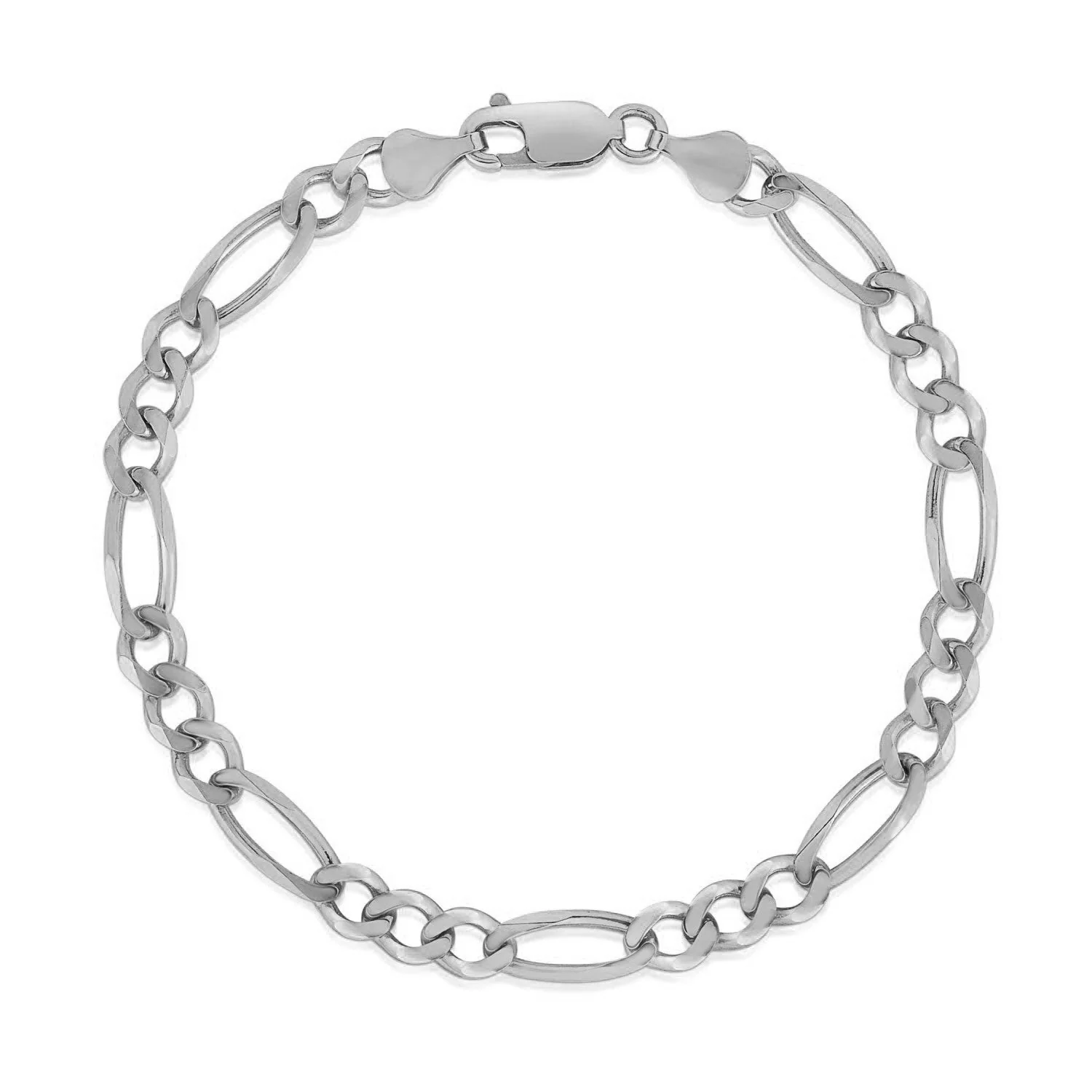4.6mm 14k White Gold Solid Figaro Bracelet - Image 5