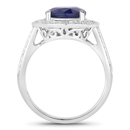 4.74 Carat Genuine Blue Sapphire and White Diamond 14K White Gold Ring - Image 2