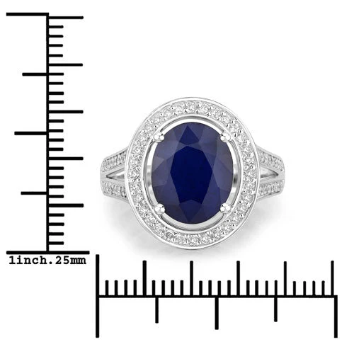 4.74 Carat Genuine Blue Sapphire and White Diamond 14K White Gold Ring - Image 3
