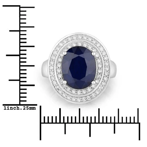 4.82 Carat Genuine Blue Sapphire and White Diamond 14K White Gold Ring - Image 3