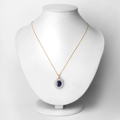 4.82 Carat Genuine Blue Sapphire and White Diamond 14K Yellow Gold Pendant - Image 2