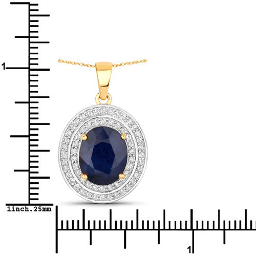 4.82 Carat Genuine Blue Sapphire and White Diamond 14K Yellow Gold Pendant - Image 3
