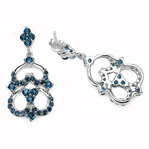4.84 Carat Genuine London Blue Topaz .925 Sterling Silver Earrings - Image 2