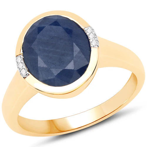4.85 Carat Genuine Blue Sapphire and White Diamond 14K Yellow Gold Ring - Image 4