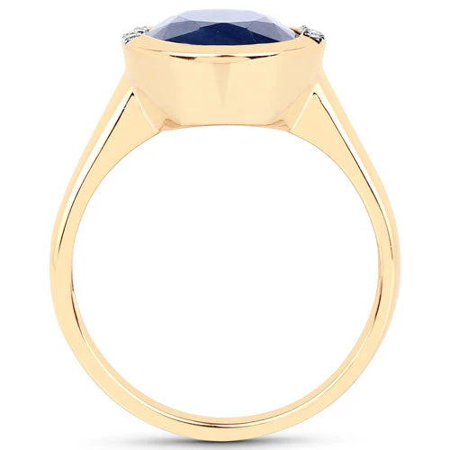4.85 Carat Genuine Blue Sapphire and White Diamond 14K Yellow Gold Ring - Image 5