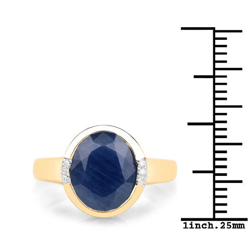 4.85 Carat Genuine Blue Sapphire and White Diamond 14K Yellow Gold Ring - Image 6