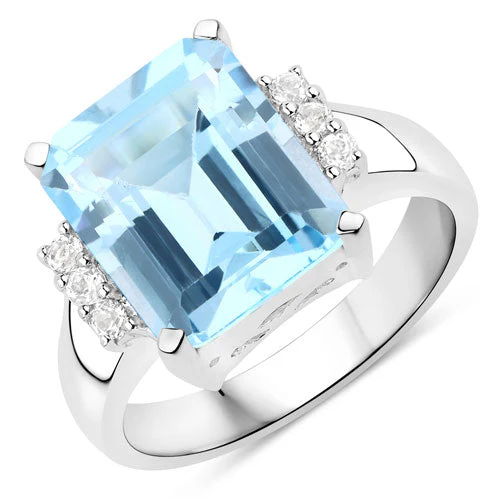 4.89 Carat Genuine Blue Topaz and White Topaz .925 Sterling Silver Ring - Image 2