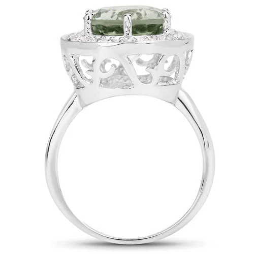 4.94 Carat Genuine Green Amethyst and White Topaz .925 Sterling Silver Ring - Image 5