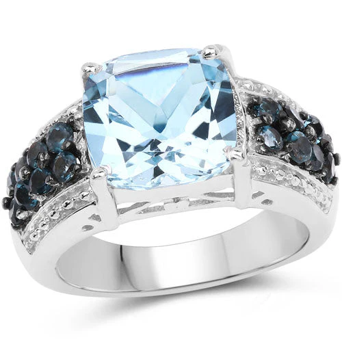 4.98 Carat Genuine Blue Topaz and London Blue Topaz .925 Sterling Silver Ring - Image 5