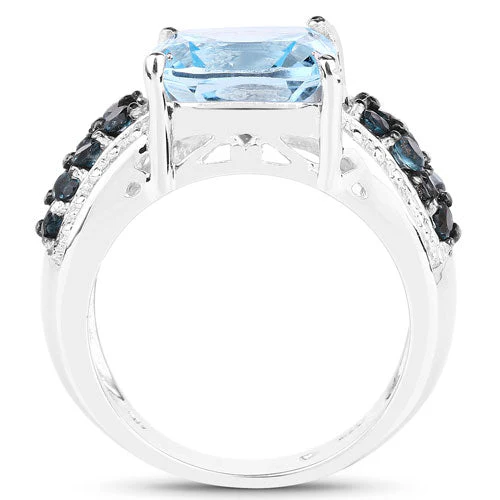 4.98 Carat Genuine Blue Topaz and London Blue Topaz .925 Sterling Silver Ring - Image 6