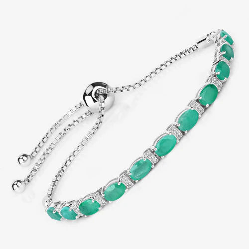 4.98 Carat Genuine Emerald and White Topaz .925 Sterling Silver Bracelet - Image 11