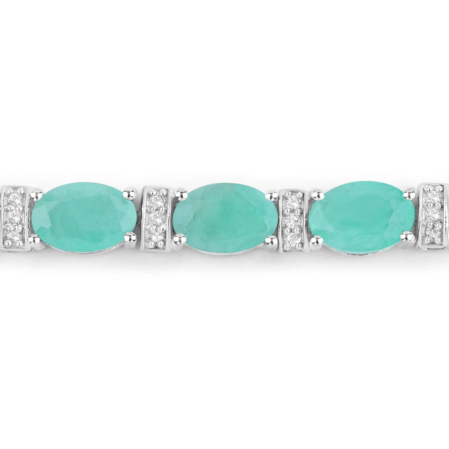 4.98 Carat Genuine Emerald and White Topaz .925 Sterling Silver Bracelet - Image 2