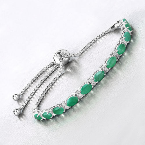 4.98 Carat Genuine Emerald and White Topaz .925 Sterling Silver Bracelet - Image 7