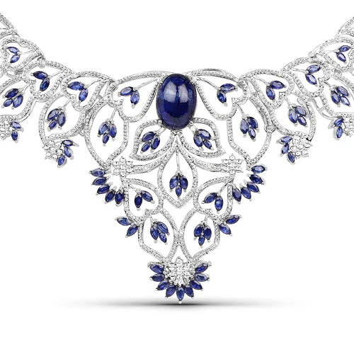 40.93 Carat Genuine Glass Filled Sapphire and White Diamond .925 Sterling Silver Necklace - Image 4