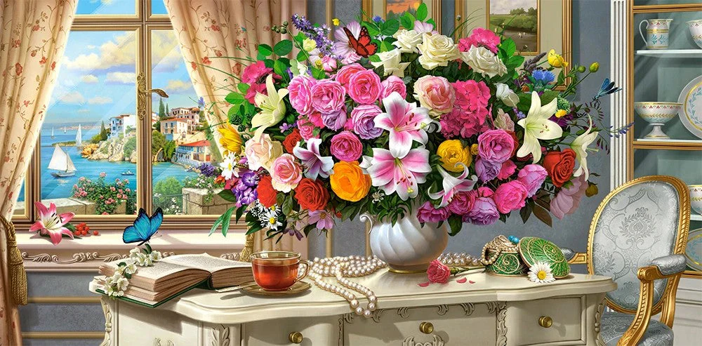 4000 Piece Jigsaw Puzzle, Summer Flowers and Cup of Tea, Still nature jigsaw, Romantic picture, Classic, Adult Puzzle, Castorland C-400263-2 - Image 2