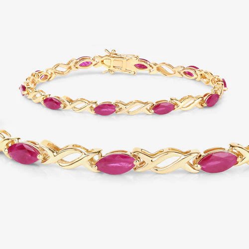 5.00 Carat Genuine Ruby 10K Yellow Gold Bracelet - Image 6