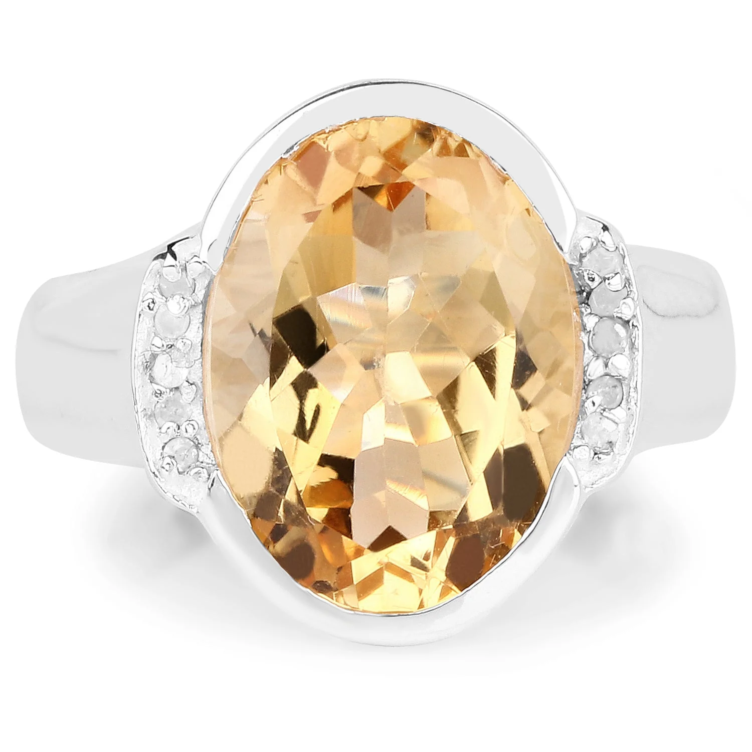 5.05 Carat Genuine Citrine and White Diamond .925 Sterling Silver Ring - Image 3