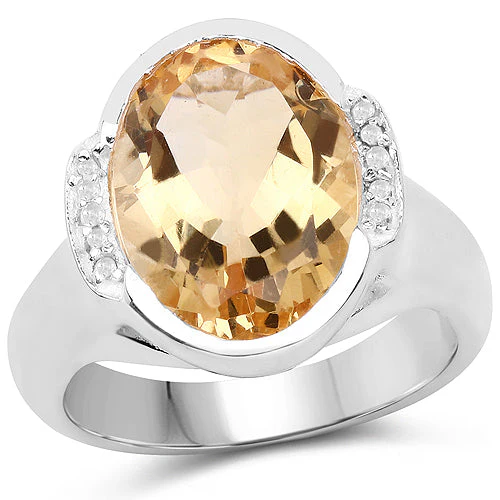 5.05 Carat Genuine Citrine and White Diamond .925 Sterling Silver Ring - Image 4