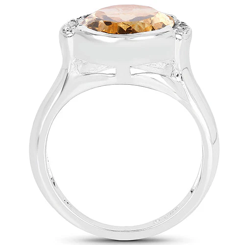 5.05 Carat Genuine Citrine and White Diamond .925 Sterling Silver Ring - Image 5