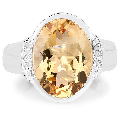 5.05 Carat Genuine Citrine and White Diamond .925 Sterling Silver Ring - Image 6