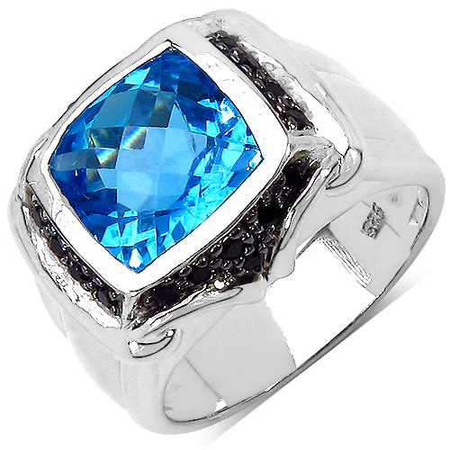 5.08 Carat Genuine Swiss Blue Topaz and Black Spinel .925 Sterling Silver Ring - Image 2