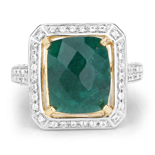 5.18 Carat Dyed Emerald and White Topaz .925 Sterling Silver Ring - Image 7