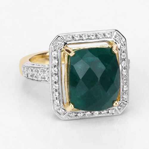 5.18 Carat Dyed Emerald and White Topaz .925 Sterling Silver Ring - Image 9