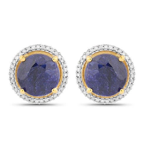 5.20 Carat Dyed Sapphire and White Diamond .925 Sterling Silver Earrings - Image 2